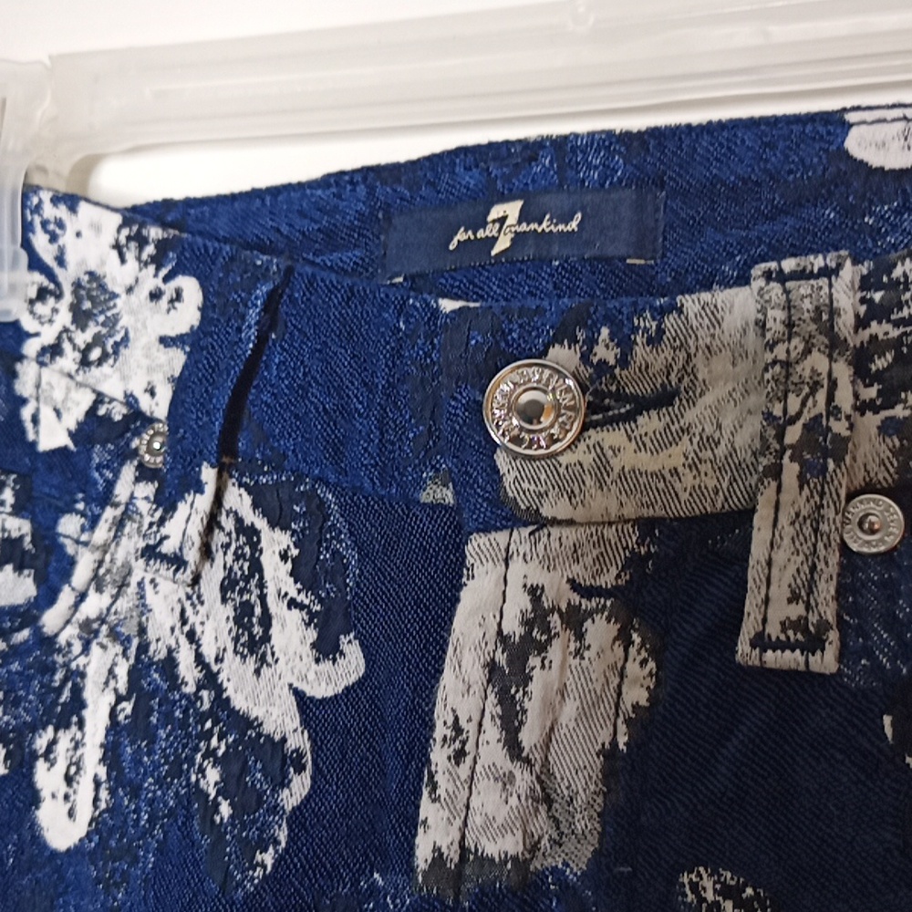 7 For All Mankind Navy Blue Floral Jacquard Pants or Jeans Stretch Sz.26 - Picture 4 of 7